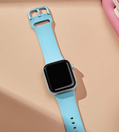 Adepoy Compatible with Apple Watch Bands 45Mm 44Mm 42Mm, Soft Silicone Sport Wristbands Replacement Strap with Classic Clasp for Iwatch Series SE 7 6 5 4 3 2 1 for Women Men, Light Blue 42/44/45Mm