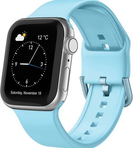Adepoy Compatible with Apple Watch Bands 45Mm 44Mm 42Mm, Soft Silicone Sport Wristbands Replacement Strap with Classic Clasp for Iwatch Series SE 7 6 5 4 3 2 1 for Women Men, Light Blue 42/44/45Mm